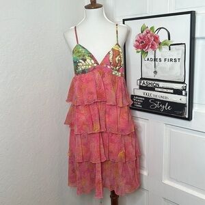 Trina Turk Multicolor Silk Tiered Sleeveless Dress Size 4